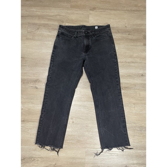 Volcom Jeans Mens Sz 32 Black Denim Kinkade Straight Logo Cropped Skate Raw Hem - Picture 1 of 10